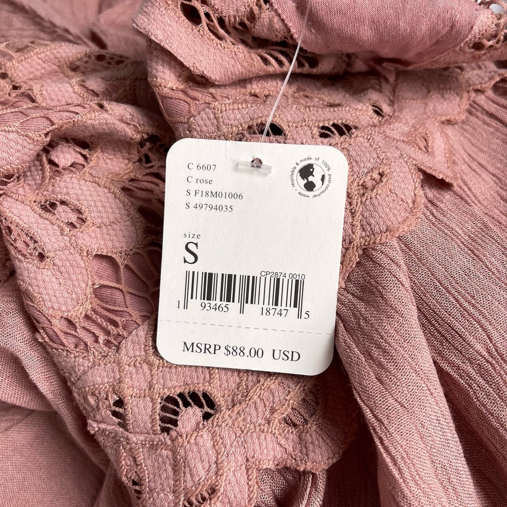 SOLD NWT Free People Adella Mini Slip Dress Tiered Lace Ruffled Rose Boho Small - Picture 8 of 10